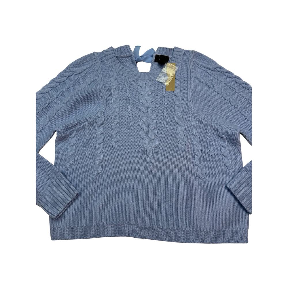 J.Crew Collection Italian Cashmere Tie Neck Cable Sweater Blue Size S NWT